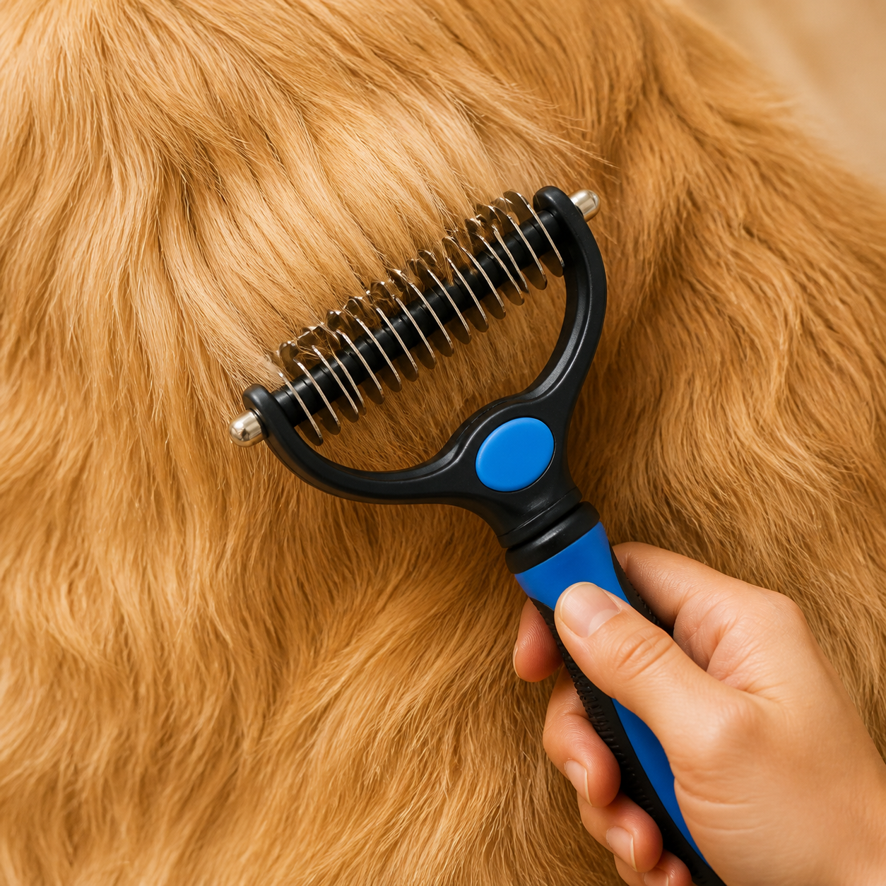 Escova removendo pelos soltos na pelagem do cachorro
